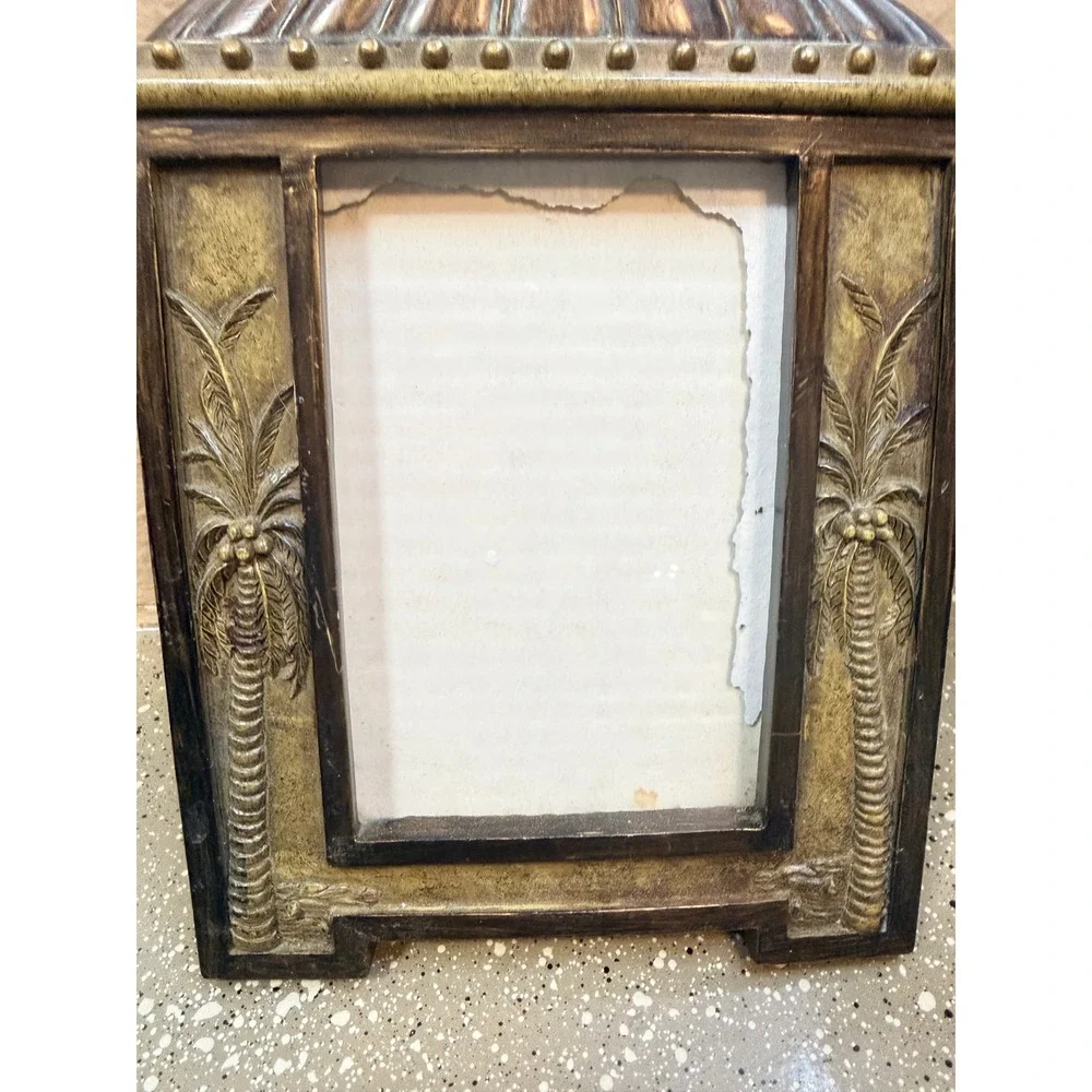 Tropical Palm Tree Picture Frame Gold Bronze Domed Top Tabletop 4x6 Photo Decor
